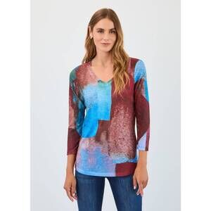 NEW FDJ three quarter sleeve v-neck top in bricklane